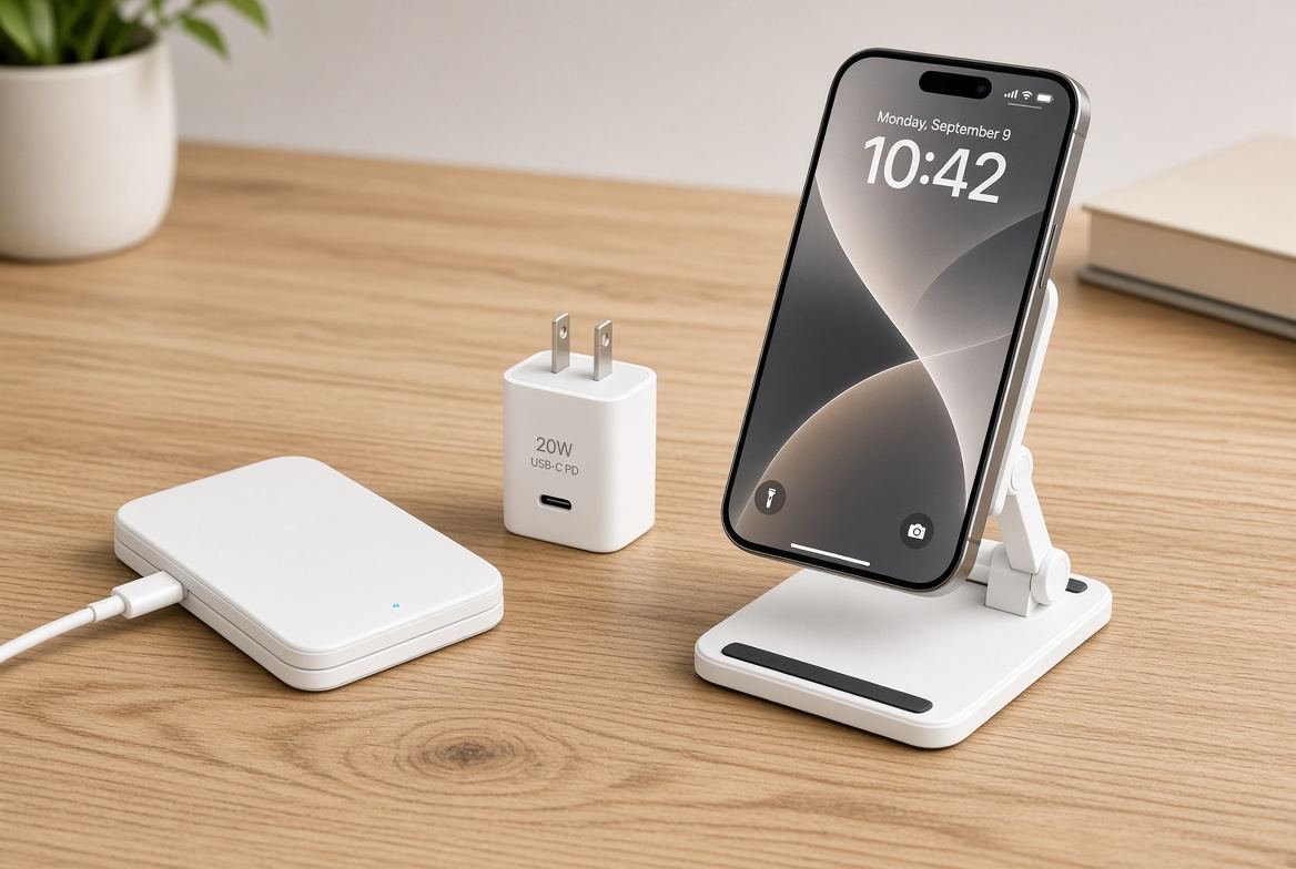 Nipponwares 折りたたみワイヤレス充電スタンド、20W USB-C PDアダプター、モバイルバッテリーのセット